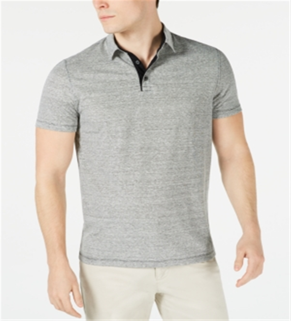 Alfani Men's Regular Fit End on End Stripe Linen Blend Polo T-Shirt Black Size Small
