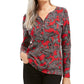 Karen Scott Women's Dotted Scrolls Henley Top Red Size Small