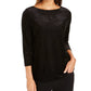 Charter Club Women's Patterned Long Sleeve Boat Neck Blouse Evening Top Black Size Petite Small