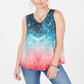 Style & Co Women's V Neck Printed Tank Top Blue Multi  Size -PP