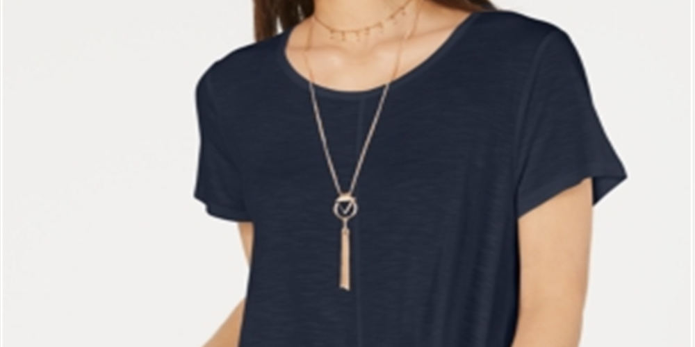 Style & Co Women's Ruffled Hem Top Blue Size Petite S