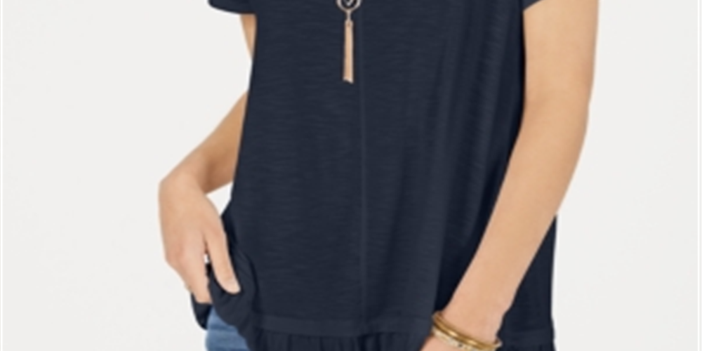 Style & Co Women's Ruffled Hem Top Blue Size Petite S