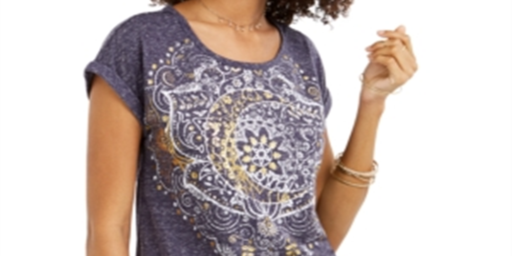 Style & Co Women's Graphic Print T-Shirt Navy Size X-Small