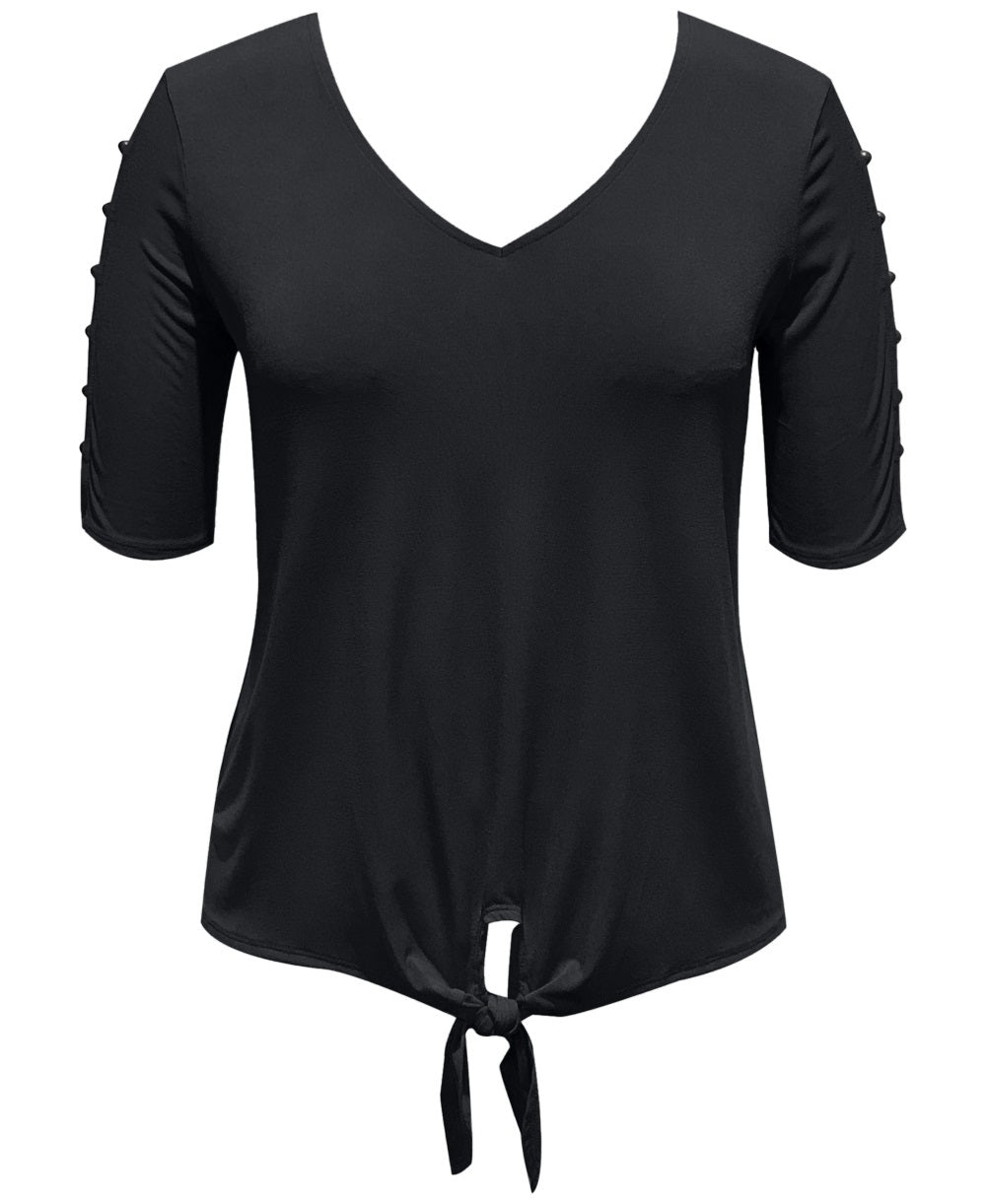 JM Collection Women's Tie Front Top Black Size Medium
