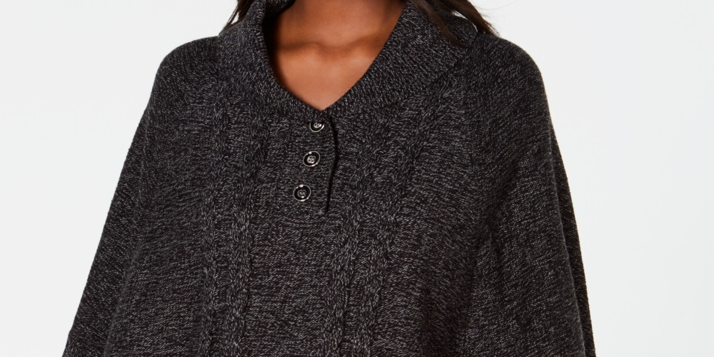 Karen Scott Women's Shawl Collar Poncho Black Size Small