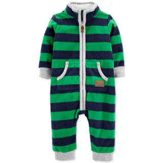 Carter's Baby Boy's Fleece Lined Striped Jumpsuit Blue Size 6MOS