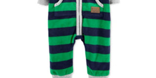 Carter's Baby Boy's Fleece Lined Striped Jumpsuit Blue Size 6MOS
