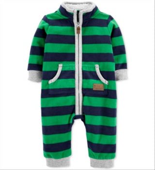 Carter's Boy's Jumpsuits Stripe Pocket Fleece Playsuit Green Size 9MOS