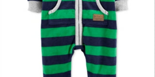 Carter's Boy's Jumpsuits Stripe Pocket Fleece Playsuit Green Size 9MOS