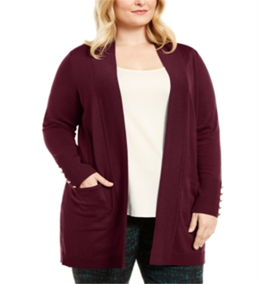 JM Collection Women's Button Sleeve Flyaway Cardigan Sweater Cherry Pie Size 0X