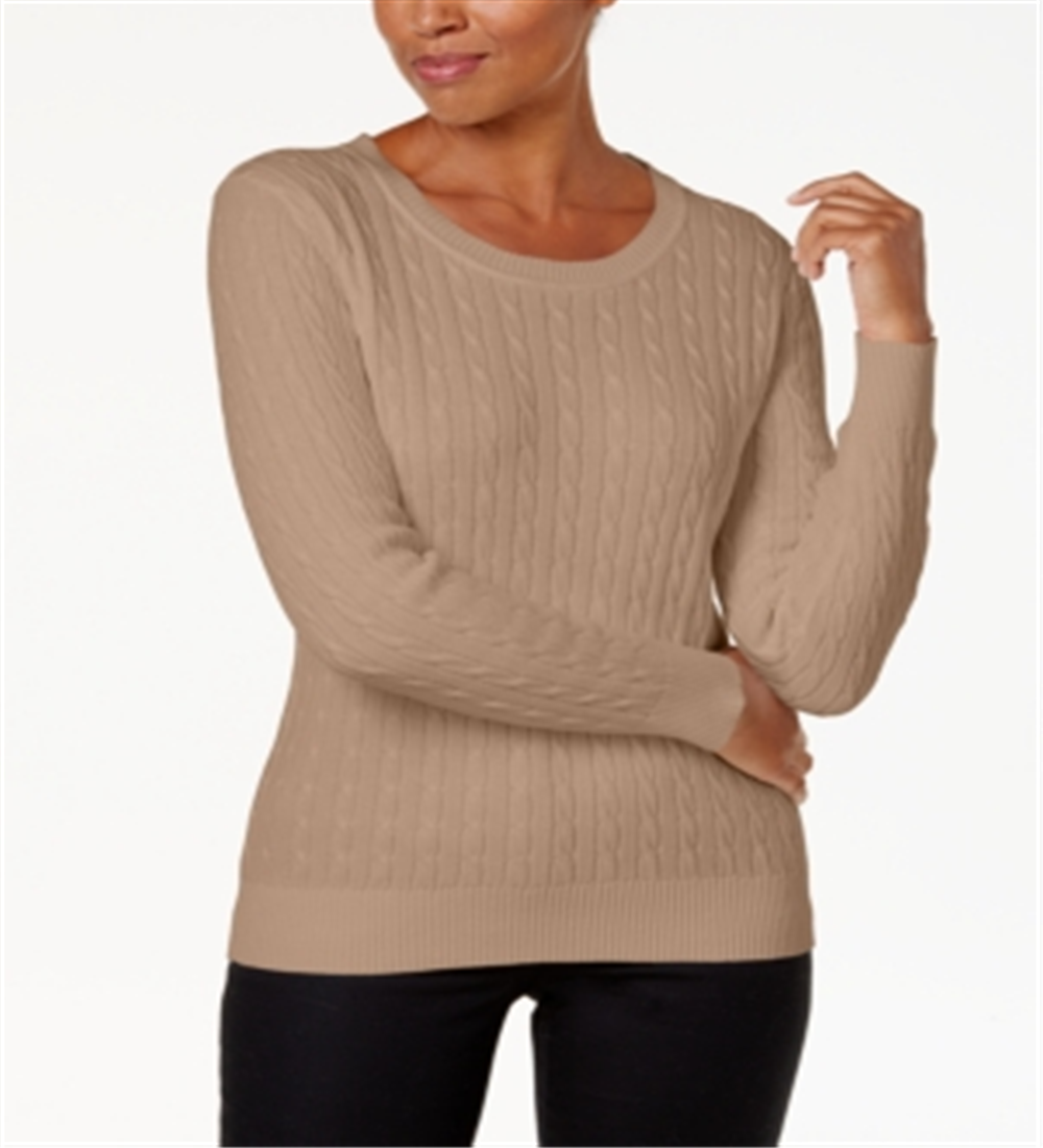 Karen Scott Women's Cotton Cable Knit Sweater Brown Size Petite S