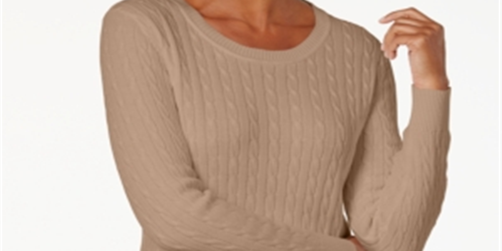Karen Scott Women's Cotton Cable Knit Sweater Brown Size Petite S