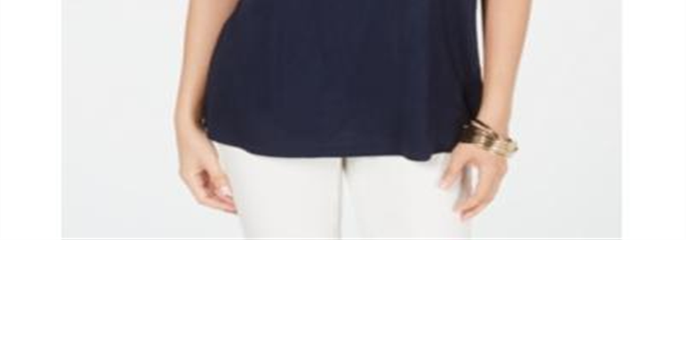Style & Co Women's Embroidered Split Neck Top Blue Size Small