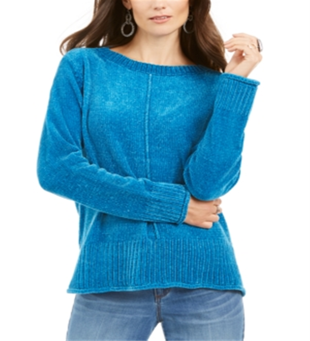 Style & Co Women's Chenille Sweater Blue Size Petite L