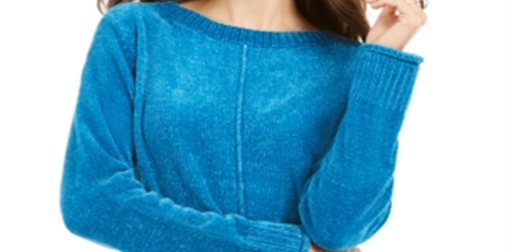 Style & Co Women's Chenille Sweater Blue Size Petite L