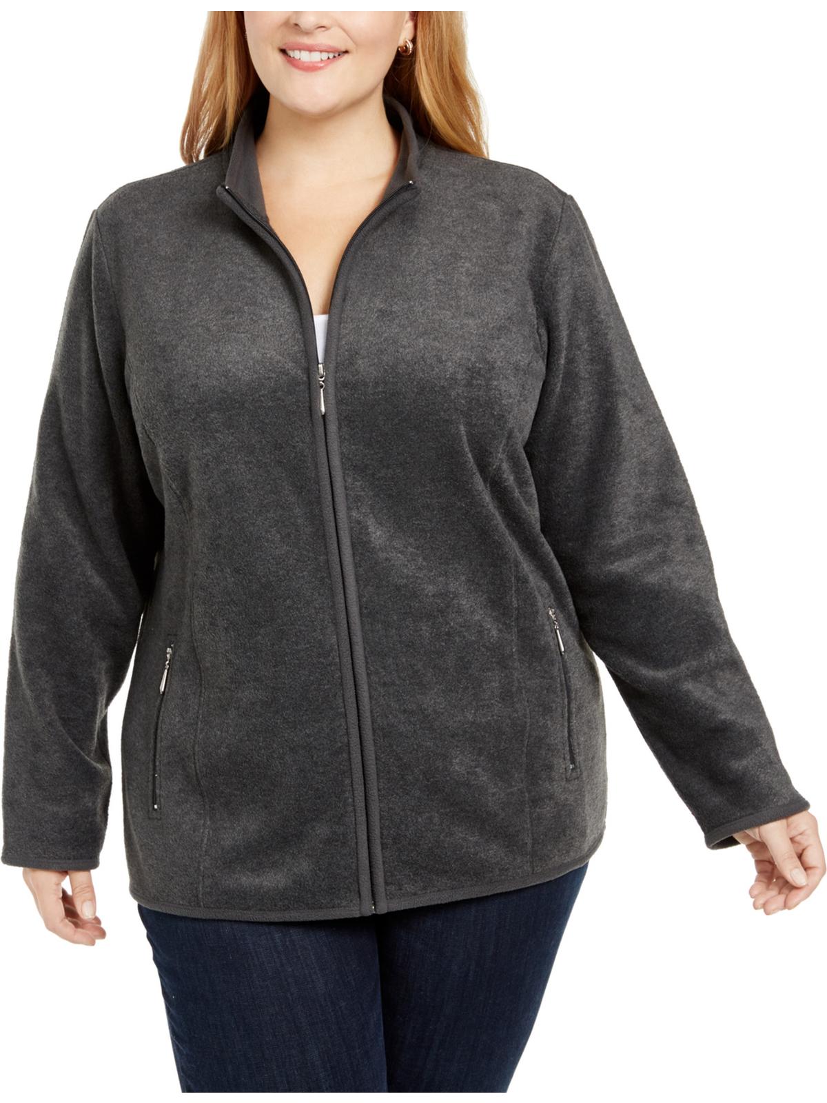 Karen Scott Women's Plus Zeroproof Fleece Performance Athletic Jacket Black Size 0X