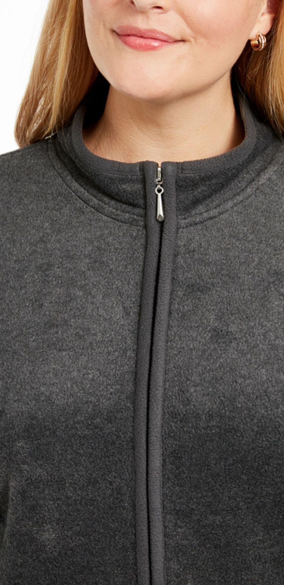 Karen Scott Women's Plus Zeroproof Fleece Performance Athletic Jacket Black Size 0X