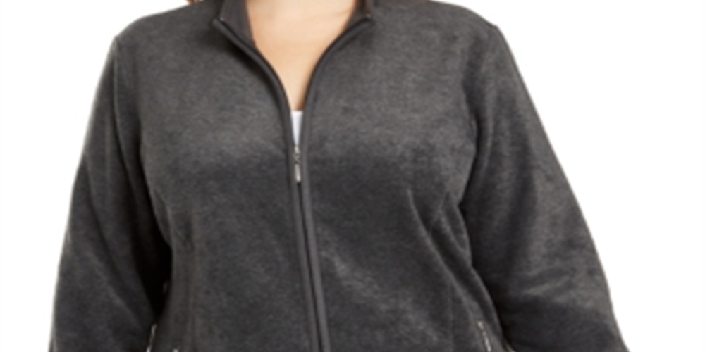 Karen Scott Women's Plus Zeroproof Fleece Performance Athletic Jacket Black Size 0X