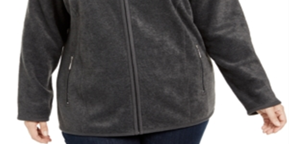 Karen Scott Women's Plus Zeroproof Fleece Performance Athletic Jacket Black Size 0X