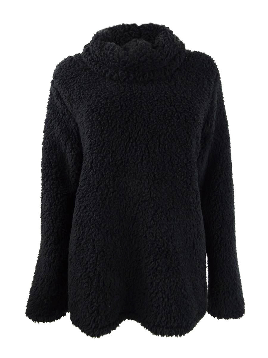 Style & Co Women's Faux Sherpa Cowlneck Sweater Black Size Petite Small