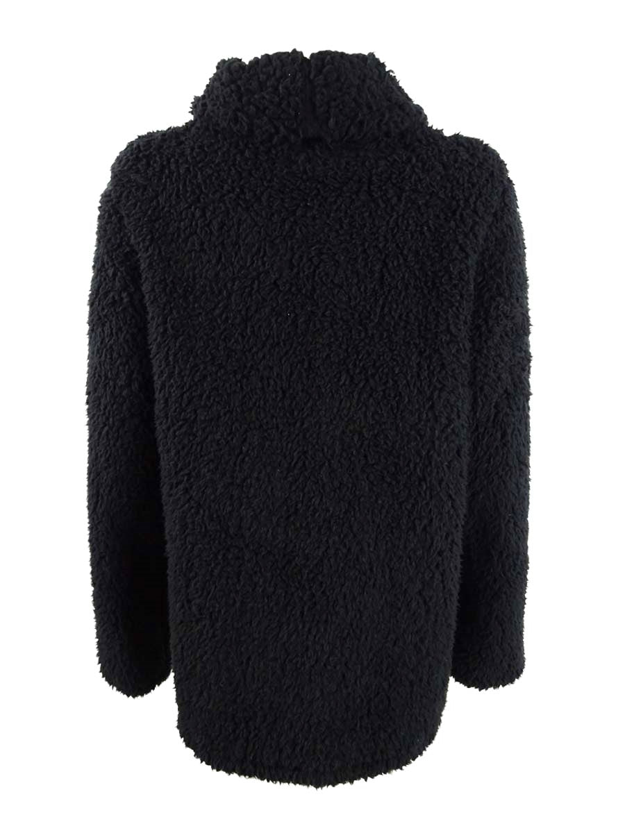 Style & Co Women's Faux Sherpa Cowlneck Sweater Black Size Petite Small