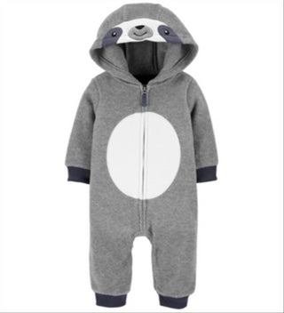 Carter's Boy's Sloth Hooded Fleece Playsuit Gray Size 18MOS