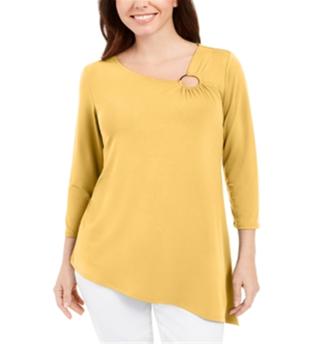 JM Collection Women's Asymmetrical Ring Tunic Yellow Size S