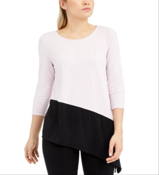 Alfani Women's Colorblocked Asymmetrical Top Pink Combo  Size XX-Large