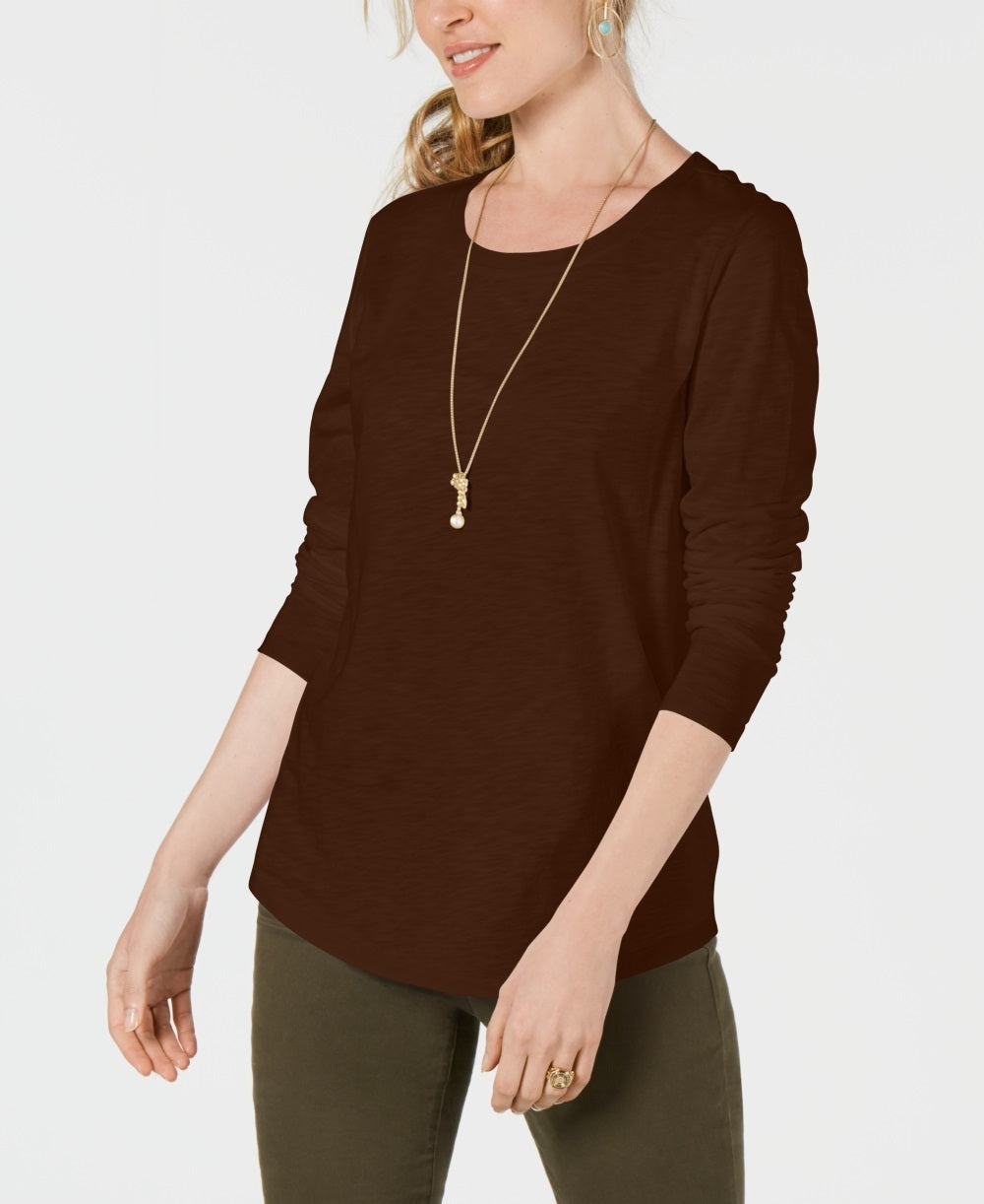 Style & Co Women's Long Sleeve Crewneck Top Brown Size X-Large