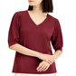 JM Collection Women's Puff Sleeve V Neck Top Red Size Large