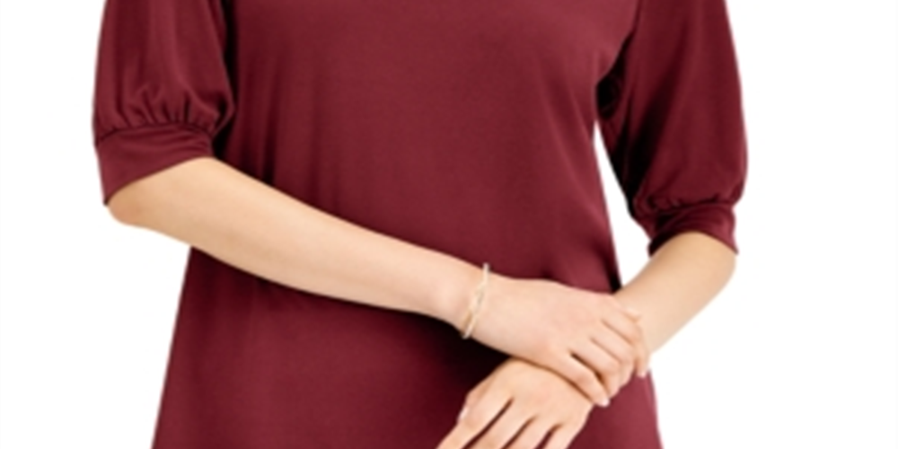 JM Collection Women's Puff Sleeve V Neck Top Red Size Large