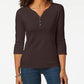 Karen Scott Women's Cotton Henley Top Brown Size Small