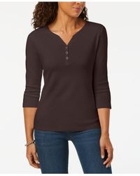 Karen Scott Women's Cotton Henley Top Brown Size Small