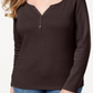 Karen Scott Women's Cotton Henley Top Brown Size Small