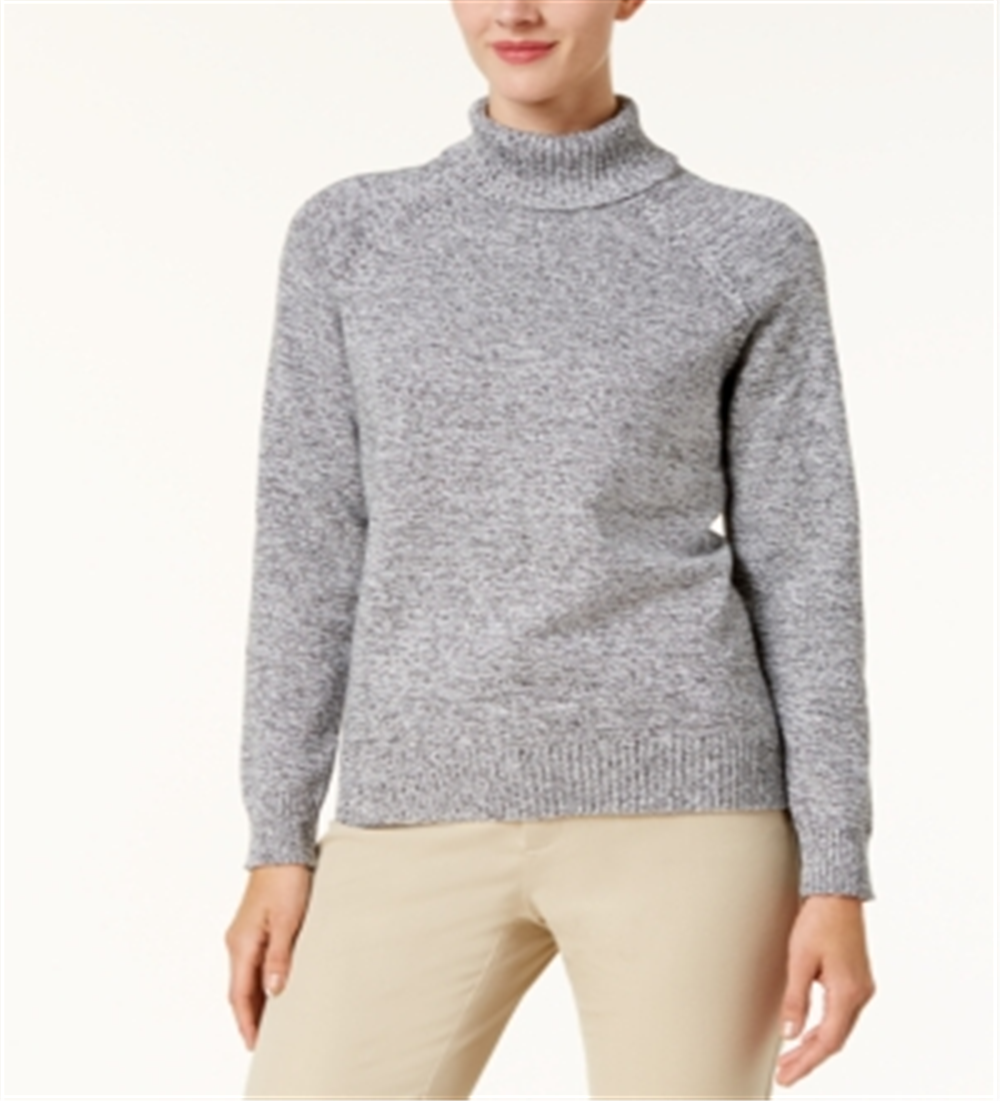 Karen Scott Women's Cotton Turtleneck Sweater White - Black  Size Petite L