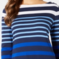 Charter Club Women's Pima Cotton Button Shoulder Stripe Top Blue Size Large