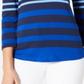 Charter Club Women's Pima Cotton Button Shoulder Stripe Top Blue Size Large