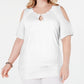 JM Collection Women's Studded Cold Shoulder Top  White Size 2X