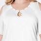 JM Collection Women's Studded Cold Shoulder Top  White Size 2X