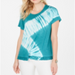 Style & Co Women's Tie Dyed Ruffle Hem T-Shirt Blue Size Petite L