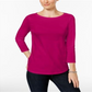 Charter Club Women's Pima Cotton Button Shoulder Top Pink Size -Petite L