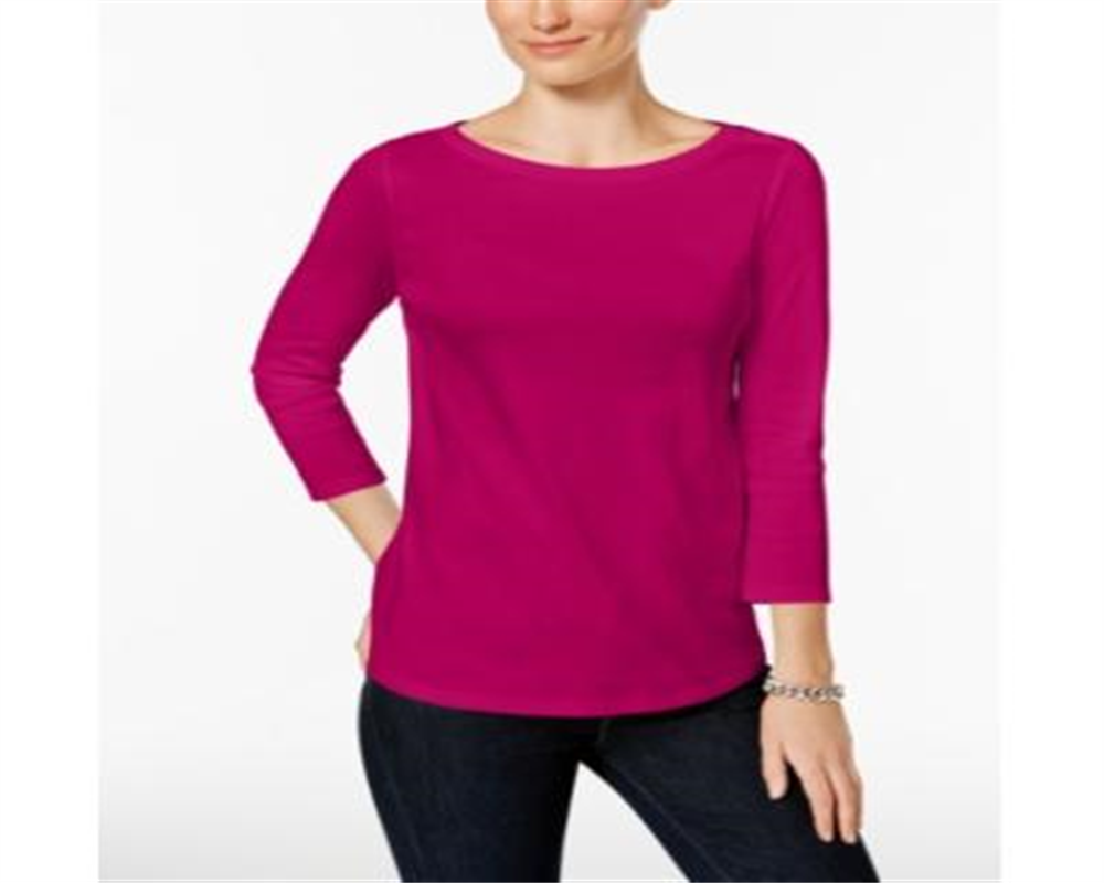 Charter Club Women's Pima Cotton Button Shoulder Top Pink Size -Petite L