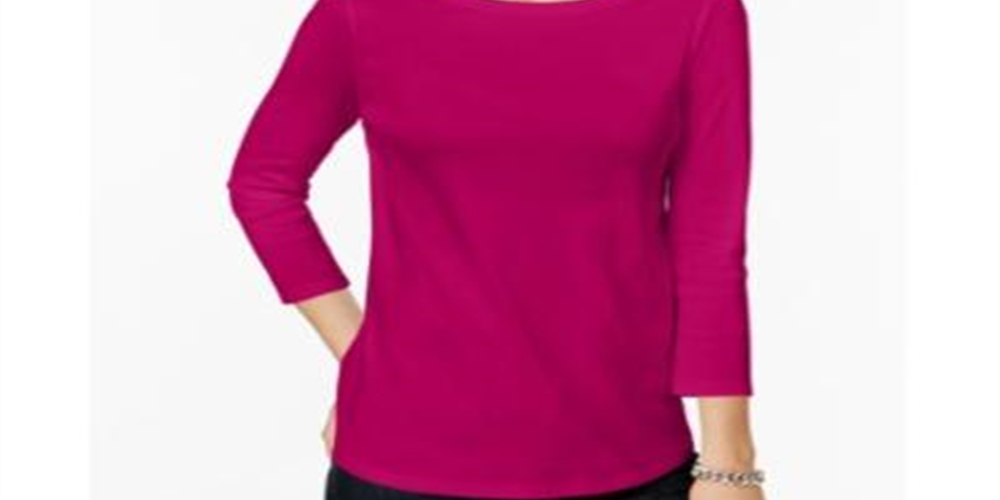 Charter Club Women's Pima Cotton Button Shoulder Top Pink Size -Petite L
