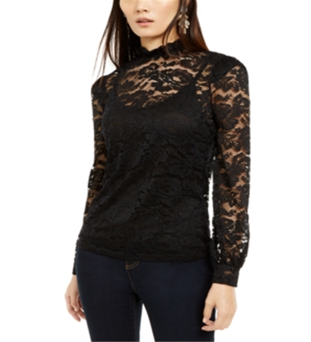 INC International Concepts Women's Lace Mockneck Top Black Size Petite XL