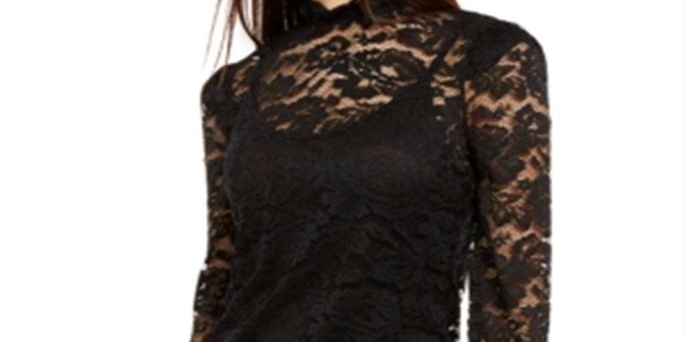 INC International Concepts Women's Lace Mockneck Top Black Size Petite XL