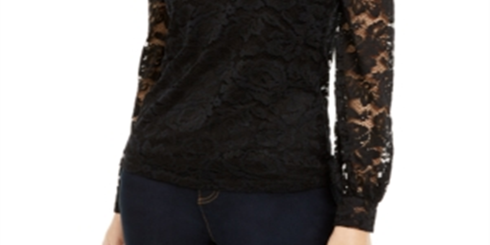 INC International Concepts Women's Lace Mockneck Top Black Size Petite XL