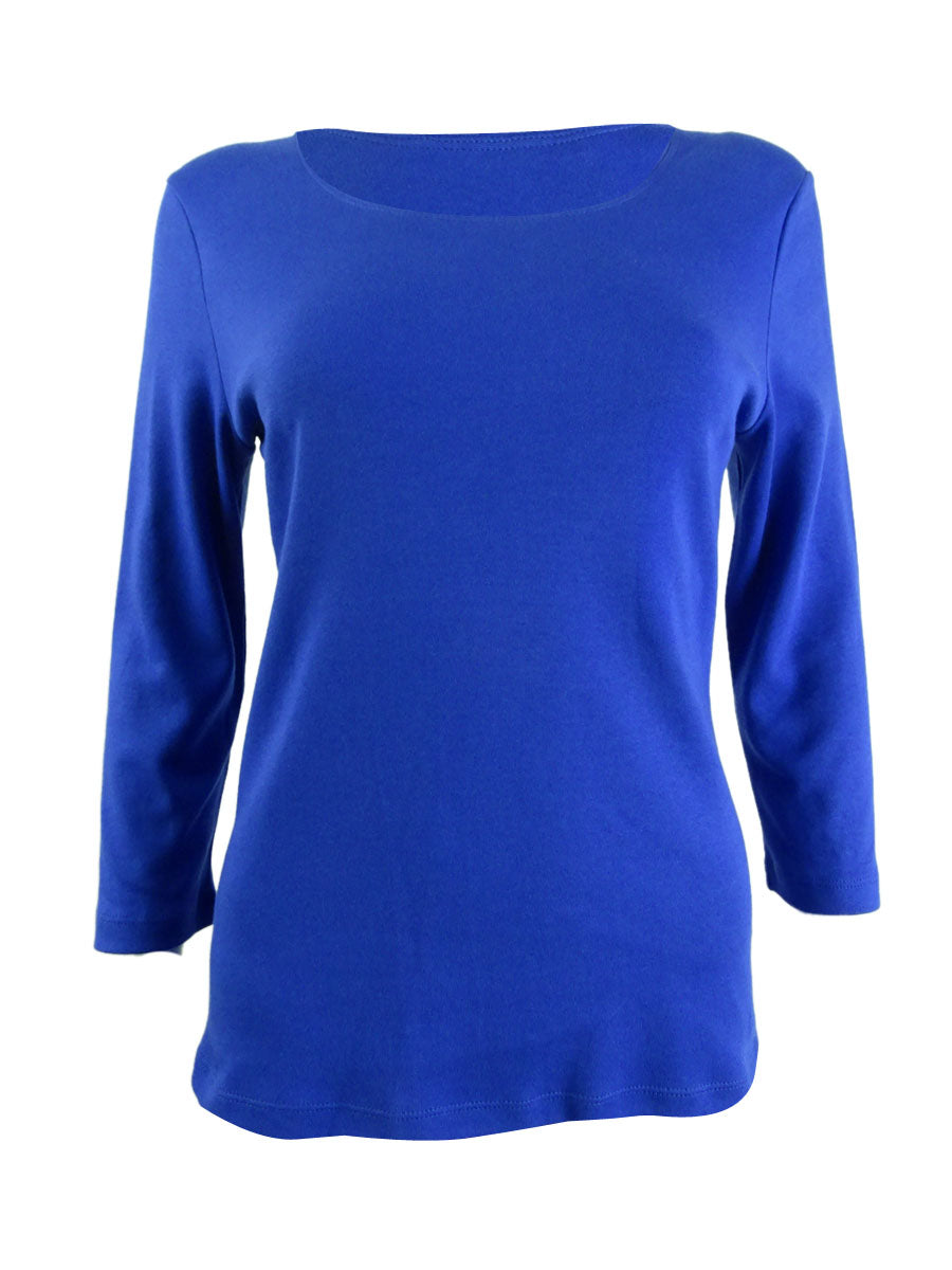 Karen Scott Women's Cotton Scoop Neck Top Blue Size Petite Small