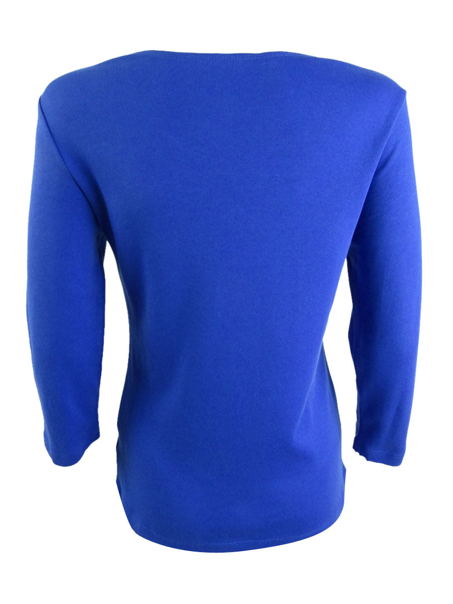 Karen Scott Women's Cotton Scoop Neck Top Blue Size Petite Small