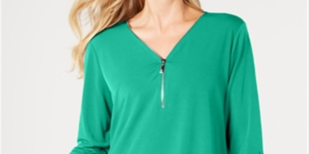 JM Collection Women's Zipper Trim Top Green Size -Petite XL