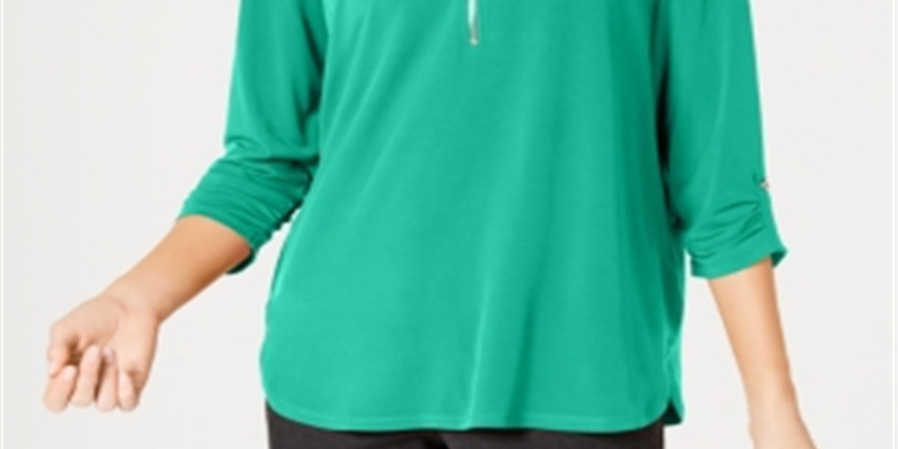 JM Collection Women's Zipper Trim Top Green Size -Petite XL